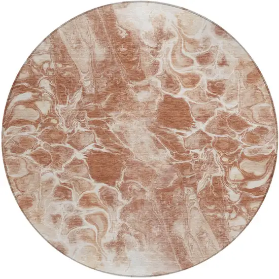 8' Terra Cotta And Ivory Round Abstract Washable Indoor Outdoor Area Rug Photo 1