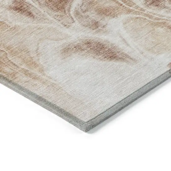 8' Terra Cotta And Ivory Round Abstract Washable Indoor Outdoor Area Rug Photo 7