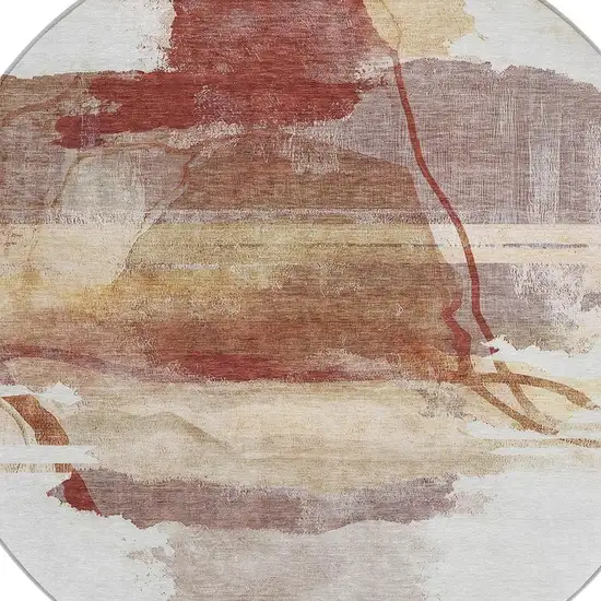 8' Terra Cotta And Ivory Round Abstract Washable Indoor Outdoor Area Rug Photo 9