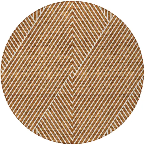 8' Terra Cotta And Ivory Round Geometric Washable Indoor Outdoor Area Rug Photo 6