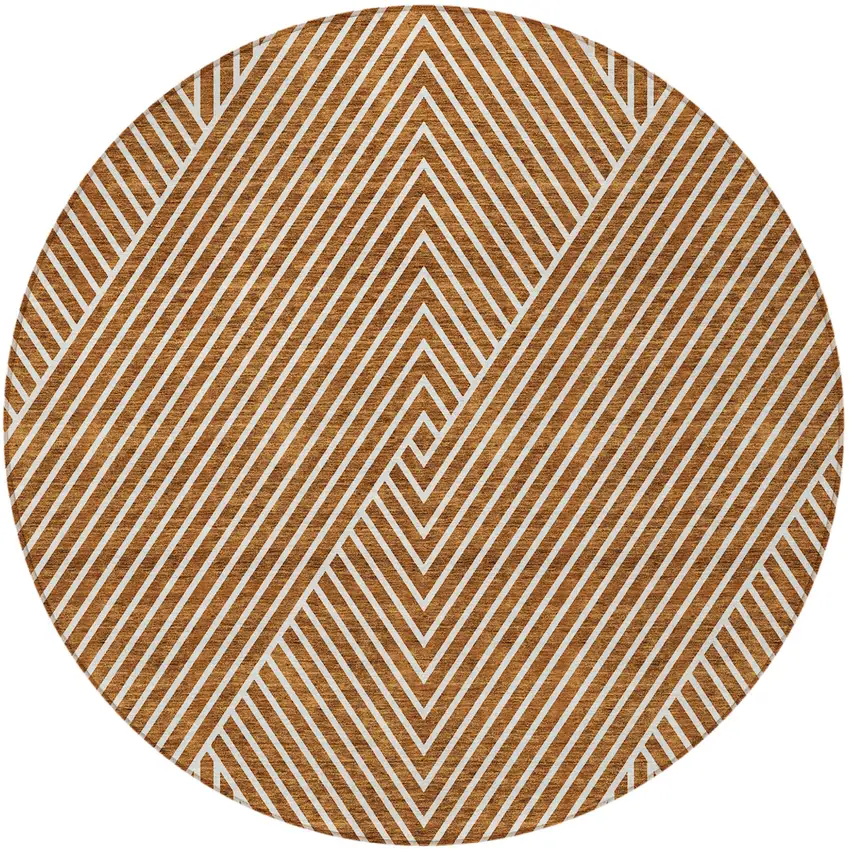 8' Terra Cotta And Ivory Round Geometric Washable Indoor Outdoor Area Rug Photo 6