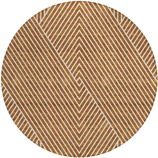 8' Terra Cotta And Ivory Round Geometric Washable Indoor Outdoor Area Rug Photo 2