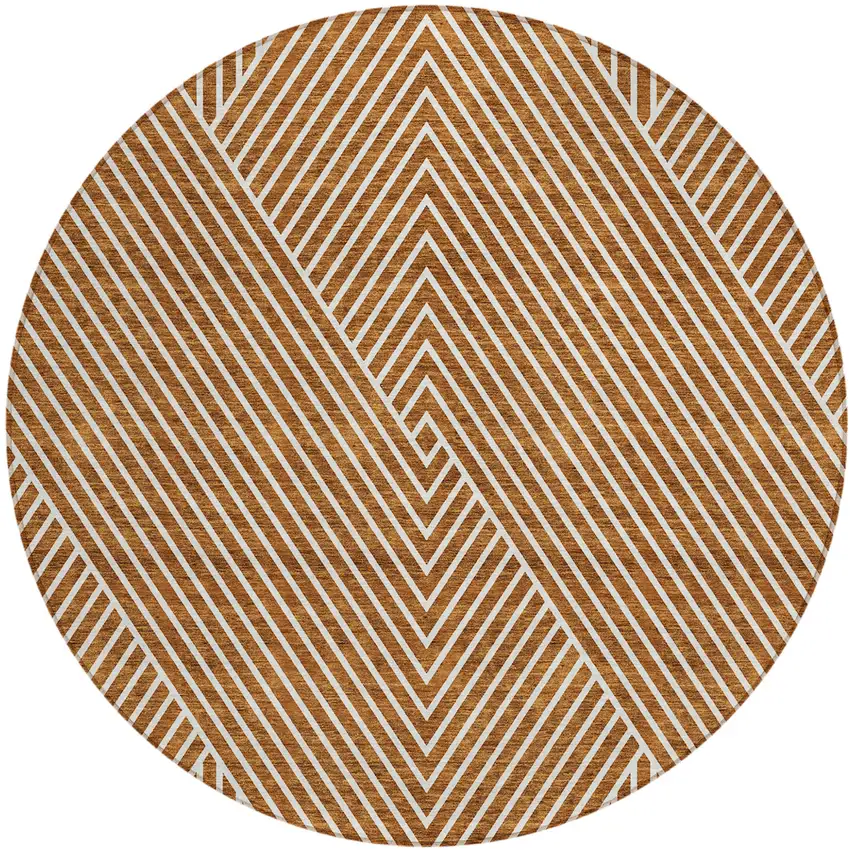 8' Terra Cotta And Ivory Round Geometric Washable Indoor Outdoor Area Rug Photo 2