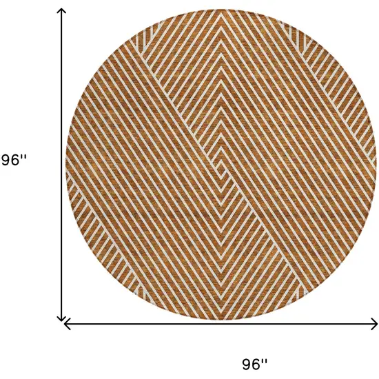 8' Terra Cotta And Ivory Round Geometric Washable Indoor Outdoor Area Rug Photo 3