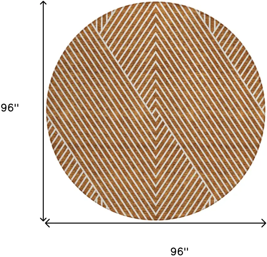 8' Terra Cotta And Ivory Round Geometric Washable Indoor Outdoor Area Rug Photo 3