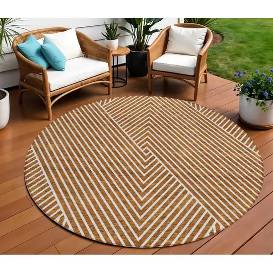 8' Terra Cotta And Ivory Round Geometric Washable Indoor Outdoor Area Rug Photo 1