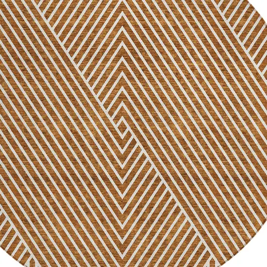 8' Terra Cotta And Ivory Round Geometric Washable Indoor Outdoor Area Rug Photo 5