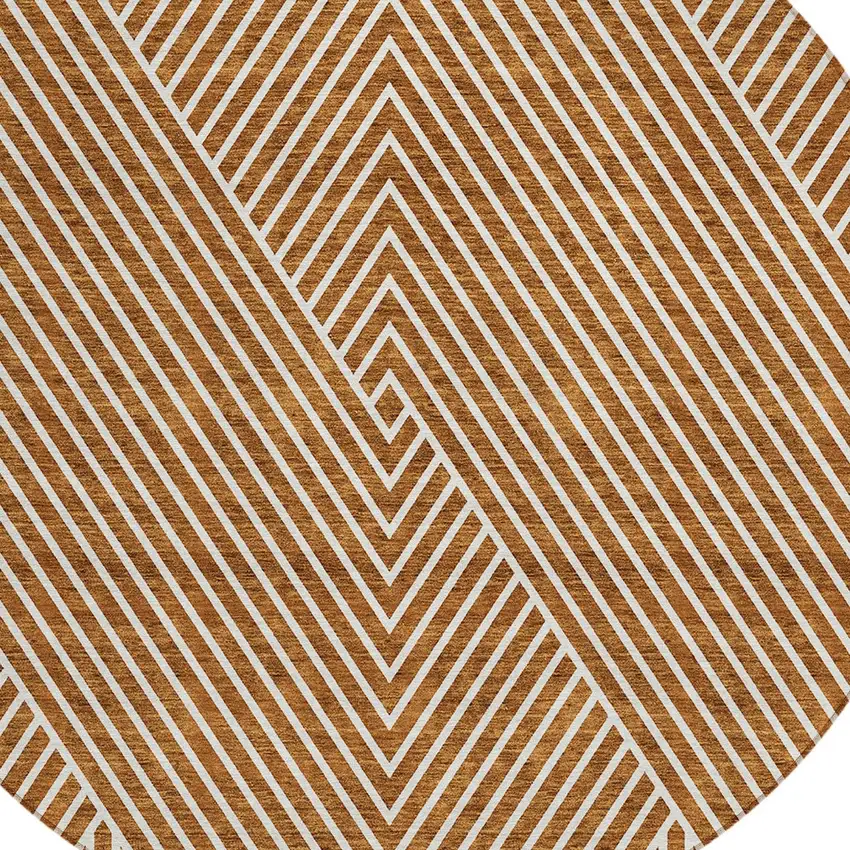 8' Terra Cotta And Ivory Round Geometric Washable Indoor Outdoor Area Rug Photo 5
