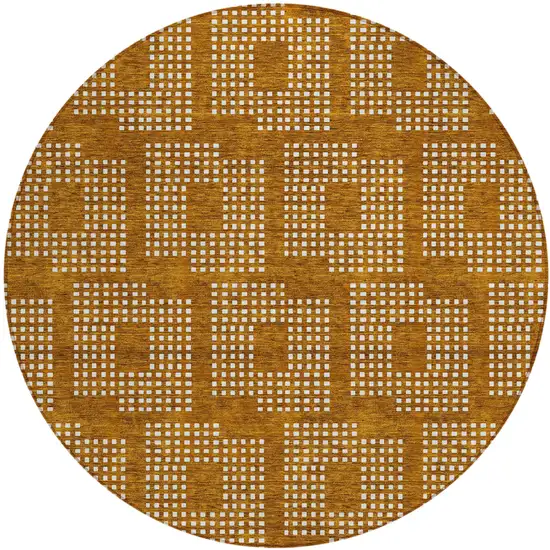 8' Terra Cotta And Ivory Round Geometric Washable Indoor Outdoor Area Rug Photo 2