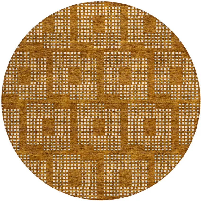 8' Terra Cotta And Ivory Round Geometric Washable Indoor Outdoor Area Rug Photo 2