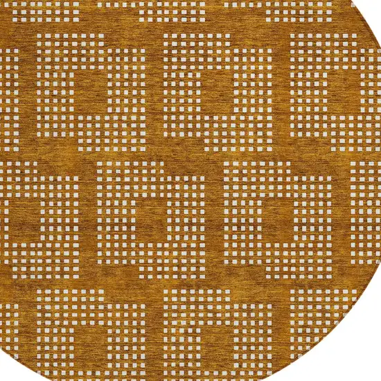 8' Terra Cotta And Ivory Round Geometric Washable Indoor Outdoor Area Rug Photo 4