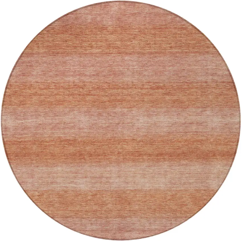 8' Terra Cotta And Peach Round Striped Washable Indoor Outdoor Area Rug Photo 3