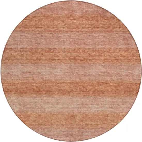 8' Terra Cotta And Peach Round Striped Washable Indoor Outdoor Area Rug Photo 1