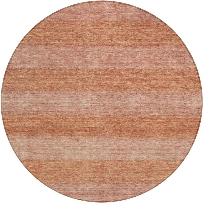 8' Terra Cotta And Peach Round Striped Washable Indoor Outdoor Area Rug Photo 1