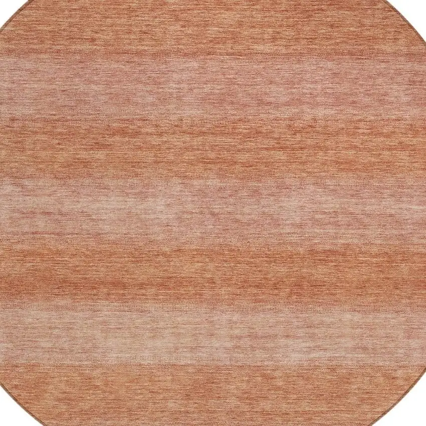 8' Terra Cotta And Peach Round Striped Washable Indoor Outdoor Area Rug Photo 4