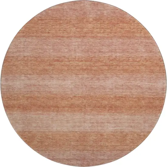 8' Terra Cotta And Peach Striped Washable Round Rug With UV Protection Photo 1