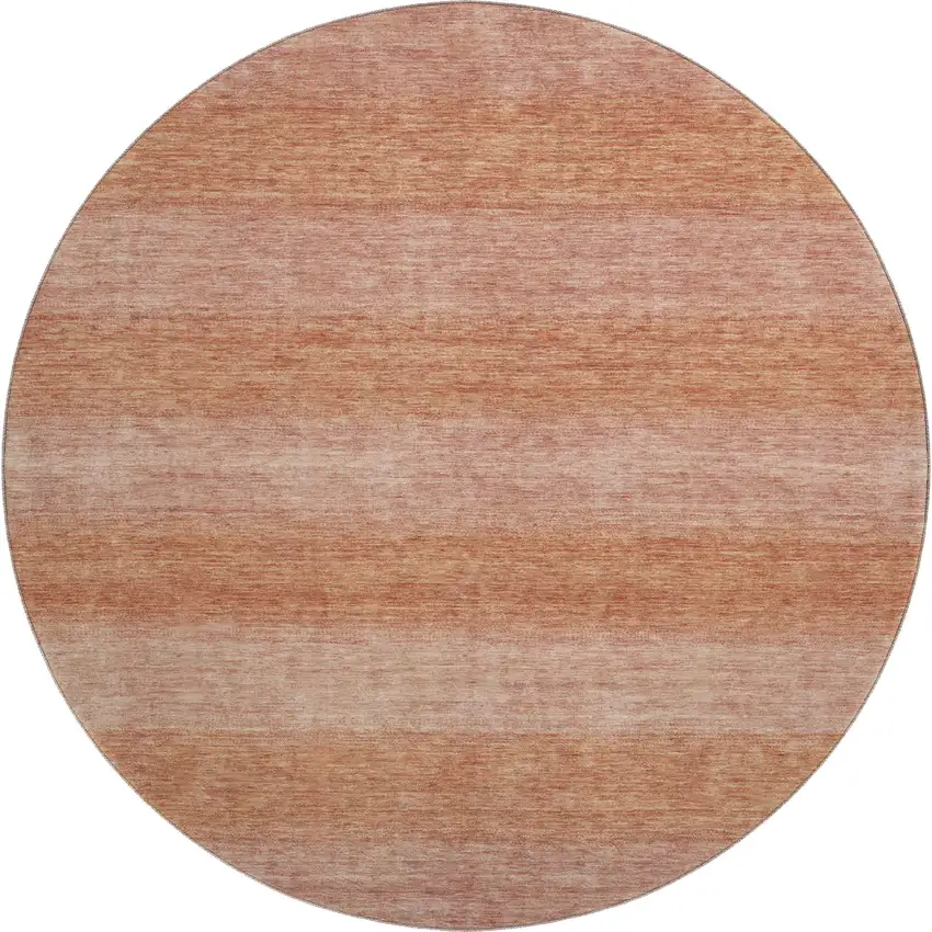 8' Terra Cotta And Peach Striped Washable Round Rug With UV Protection Photo 1