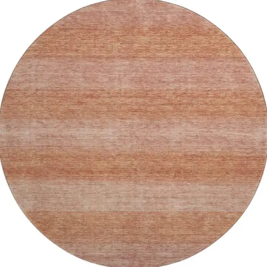 8' Terra Cotta And Peach Striped Washable Round Rug With UV Protection Photo 2