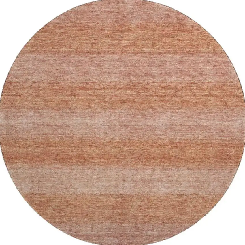 8' Terra Cotta And Peach Striped Washable Round Rug With UV Protection Photo 2