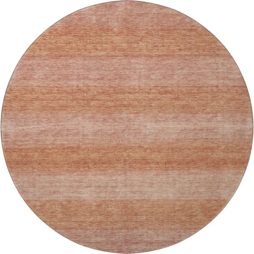 8' Terra Cotta And Peach Striped Washable Round Rug With UV Protection Photo 3