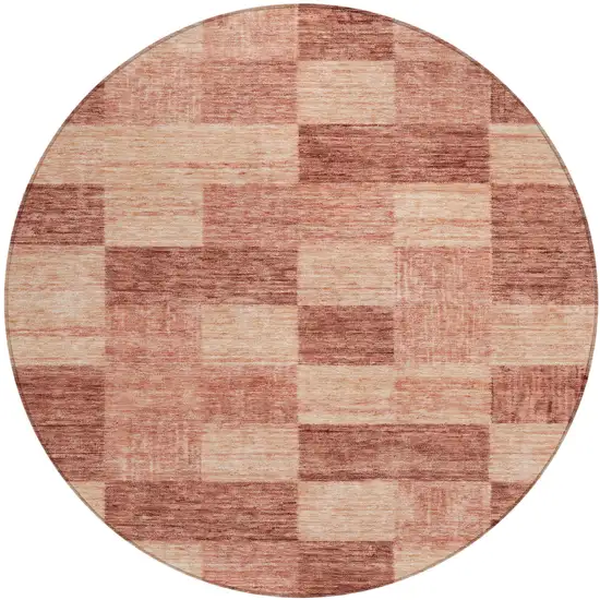 8' Terra Cotta And Pink Round Geometric Washable Indoor Outdoor Area Rug Photo 2