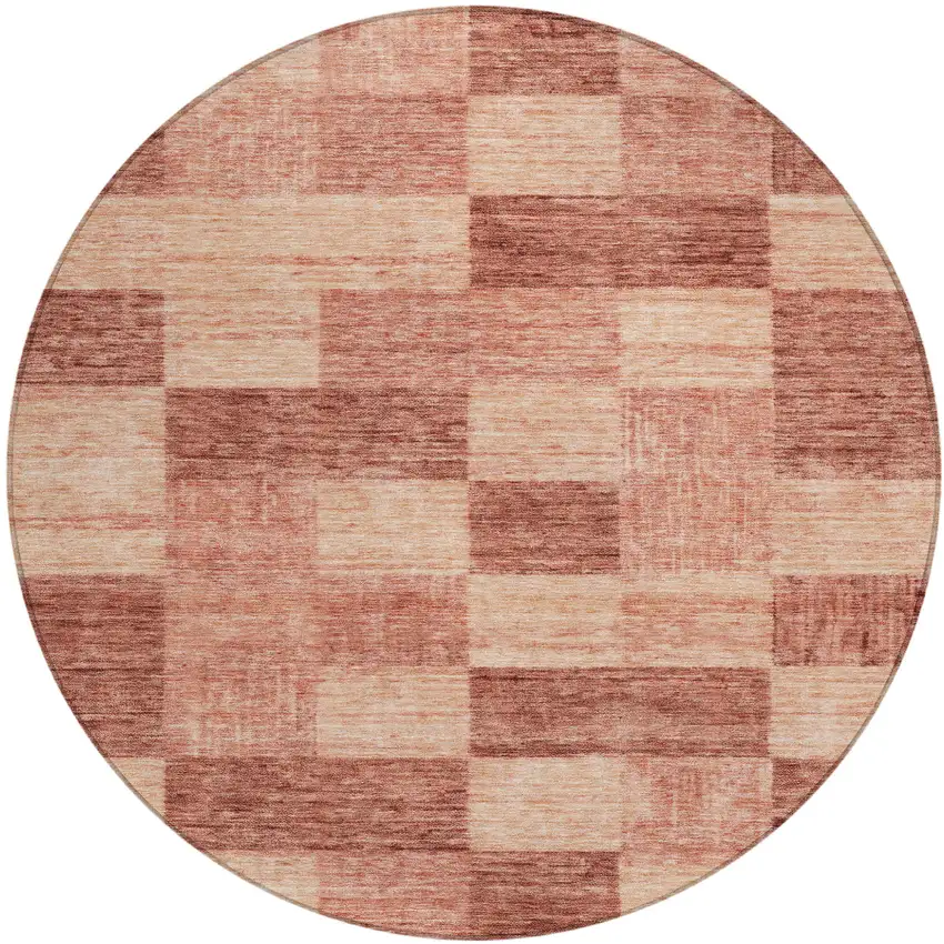 8' Terra Cotta And Pink Round Geometric Washable Indoor Outdoor Area Rug Photo 2