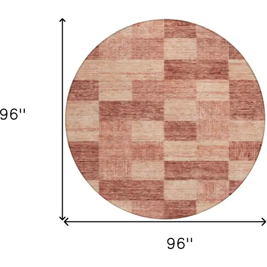 8' Terra Cotta And Pink Round Geometric Washable Indoor Outdoor Area Rug Photo 8