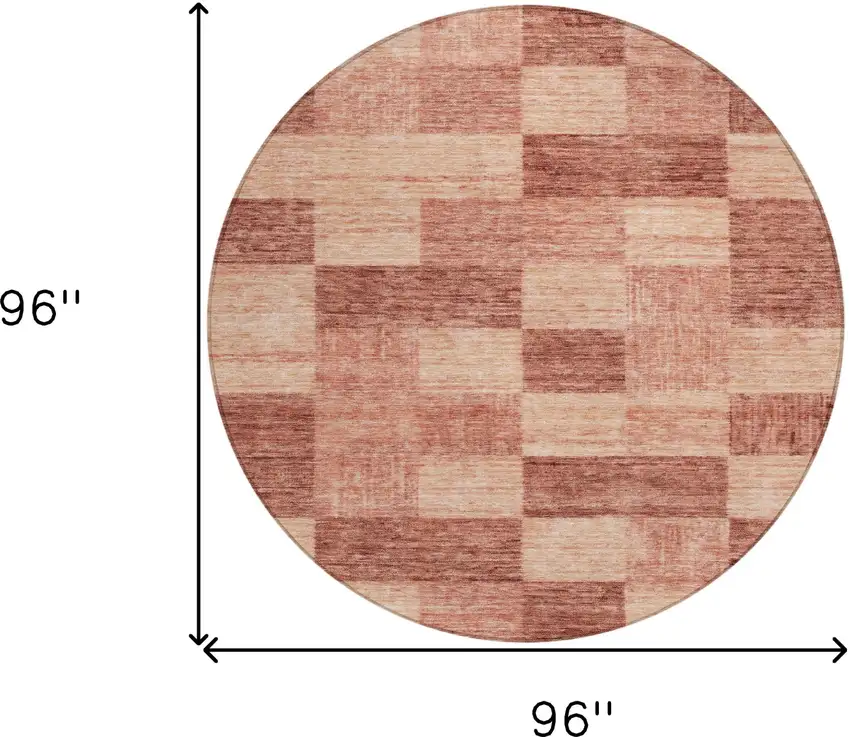 8' Terra Cotta And Pink Round Geometric Washable Indoor Outdoor Area Rug Photo 8