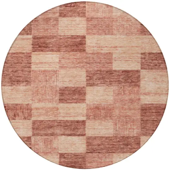 8' Terra Cotta And Pink Round Geometric Washable Indoor Outdoor Area Rug Photo 5