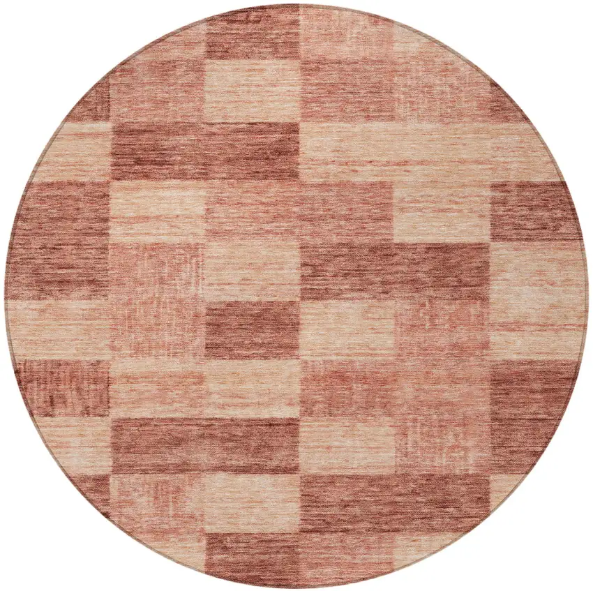 8' Terra Cotta And Pink Round Geometric Washable Indoor Outdoor Area Rug Photo 5