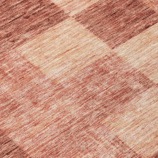 8' Terra Cotta And Pink Round Geometric Washable Indoor Outdoor Area Rug Photo 9