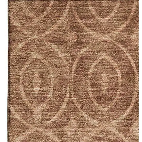 8' Terra Cotta And Rust Geometric Washable Area Rug With UV Protection Photo 3