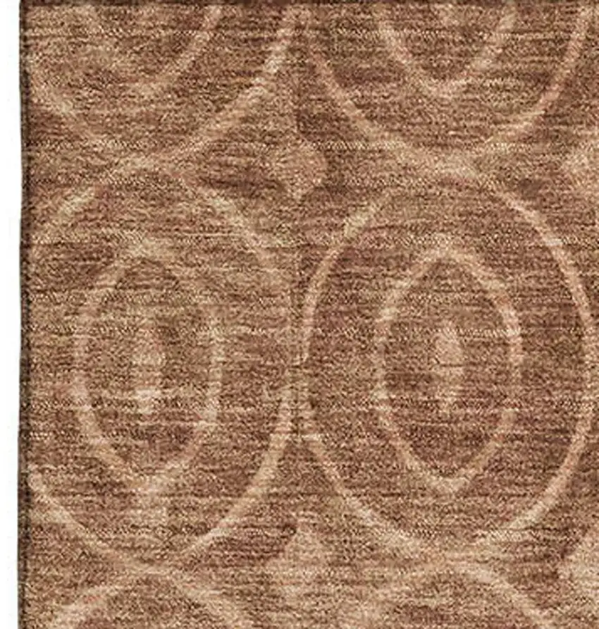 8' Terra Cotta And Rust Geometric Washable Area Rug With UV Protection Photo 3