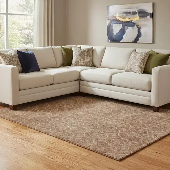 8' Terra Cotta And Rust Geometric Washable Area Rug With UV Protection Photo 2