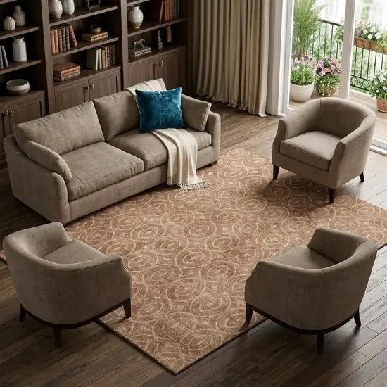 8' Terra Cotta And Rust Geometric Washable Area Rug With UV Protection Photo 1