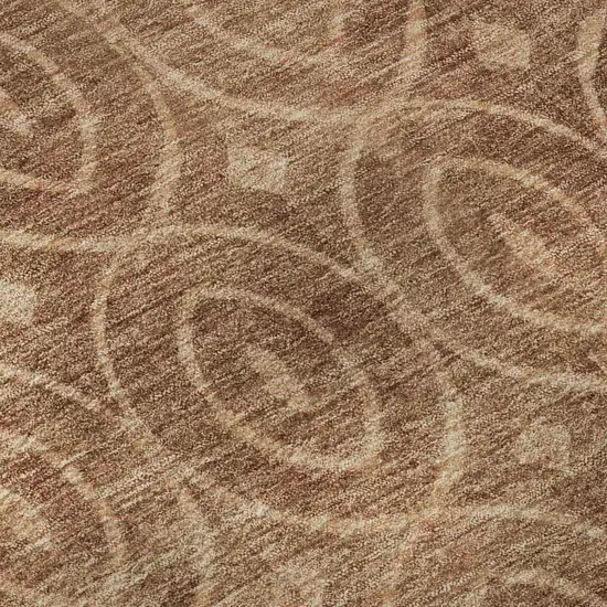 8' Terra Cotta And Rust Geometric Washable Area Rug With UV Protection Photo 9