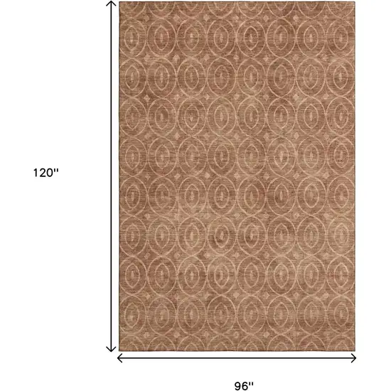 8' Terra Cotta And Rust Geometric Washable Area Rug With UV Protection Photo 6
