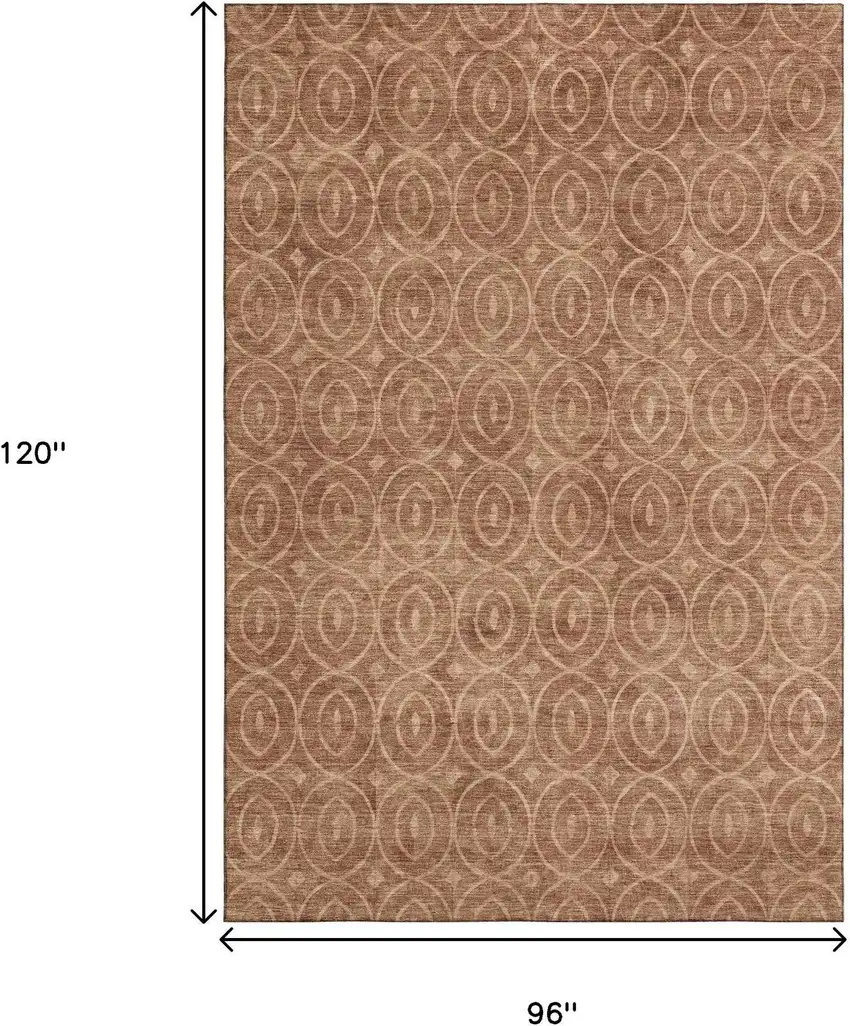 8' Terra Cotta And Rust Geometric Washable Area Rug With UV Protection Photo 6