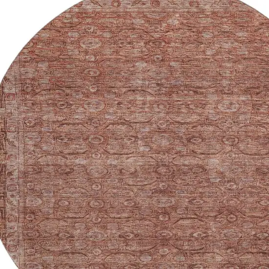 8' Terra Cotta And Rust Oriental Washable Round Rug With UV Protection Photo 2