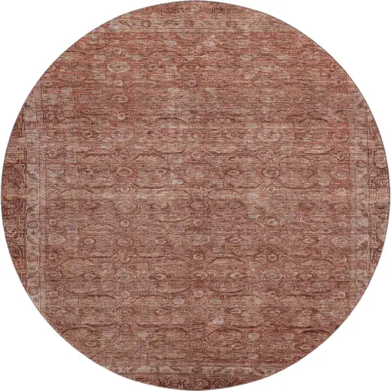 8' Terra Cotta And Rust Oriental Washable Round Rug With UV Protection Photo 1