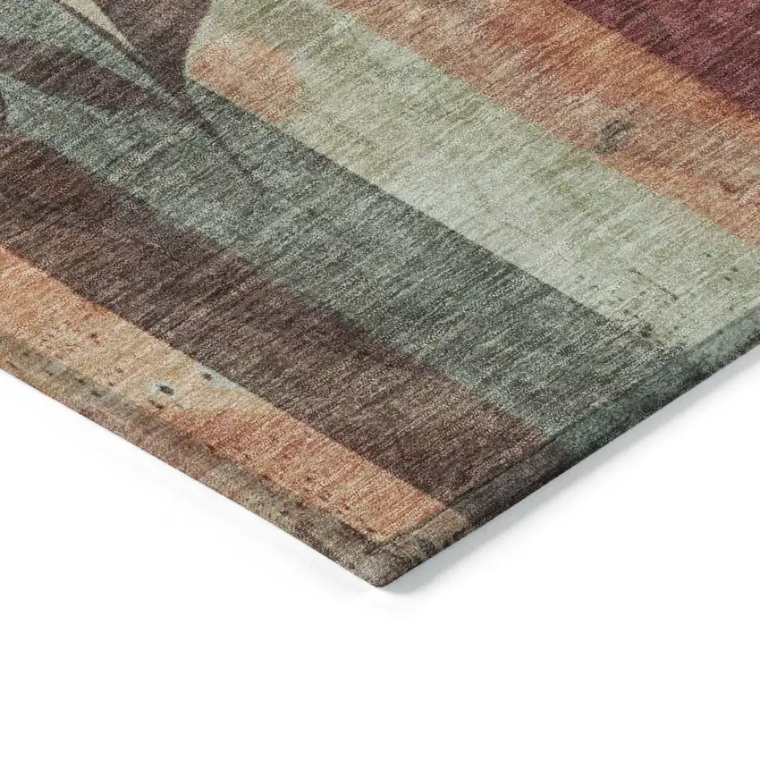 8' Terra Cotta And Sage Round Floral Washable Indoor Outdoor Area Rug Photo 8