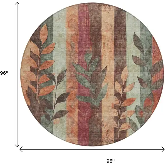 8' Terra Cotta And Sage Round Floral Washable Indoor Outdoor Area Rug Photo 8
