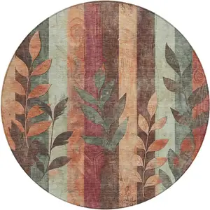 Photo of 8' Terra Cotta And Sage Round Floral Washable Indoor Outdoor Area Rug
