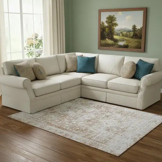 8' Terra Cotta And Silver Oriental Washable Area Rug With UV Protection Photo 2