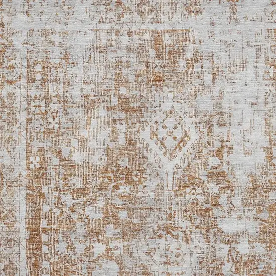 8' Terra Cotta And Silver Oriental Washable Area Rug With UV Protection Photo 2