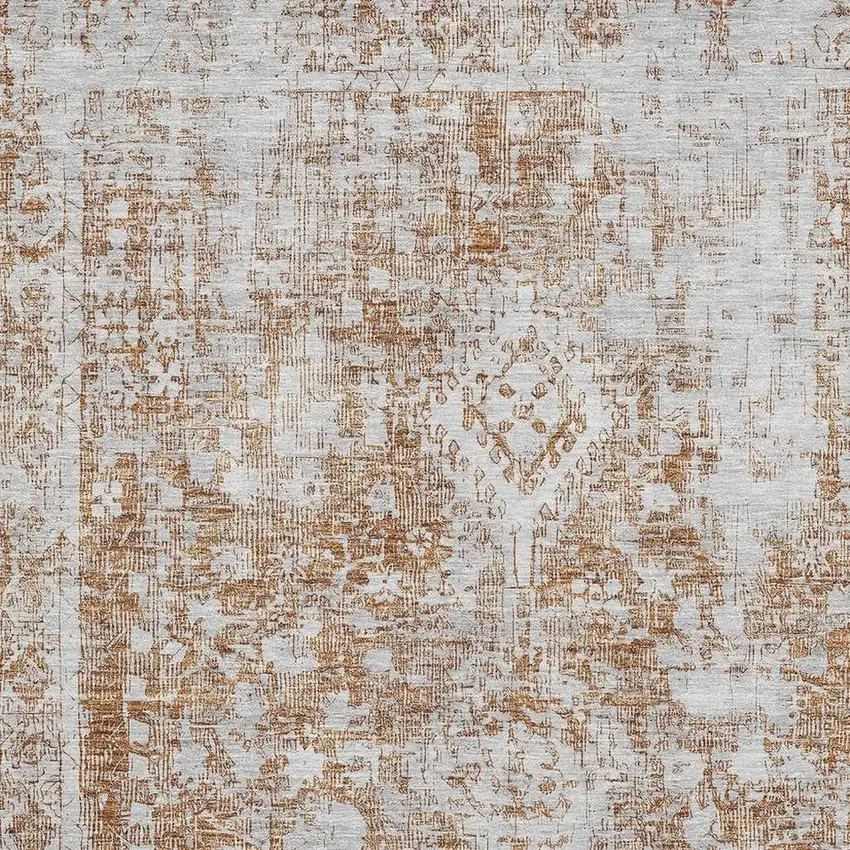 8' Terra Cotta And Silver Oriental Washable Area Rug With UV Protection Photo 2