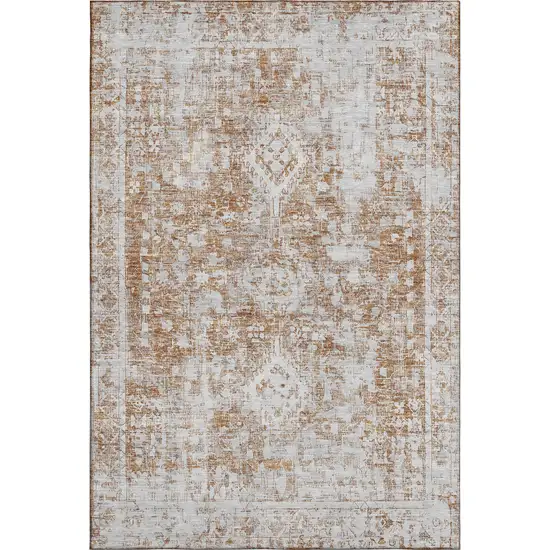 8' Terra Cotta And Silver Oriental Washable Area Rug With UV Protection Photo 1