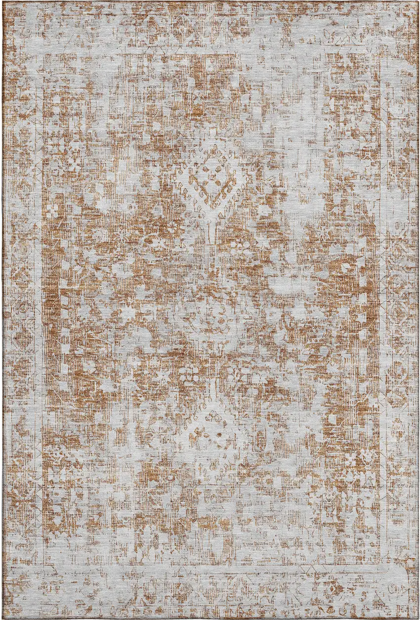 8' Terra Cotta And Silver Oriental Washable Area Rug With UV Protection Photo 1