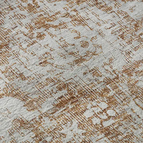 8' Terra Cotta And Silver Oriental Washable Area Rug With UV Protection Photo 9