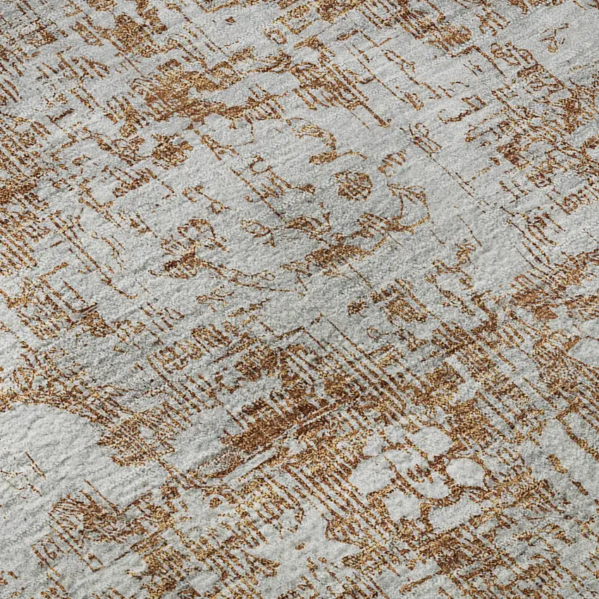 8' Terra Cotta And Silver Oriental Washable Area Rug With UV Protection Photo 9